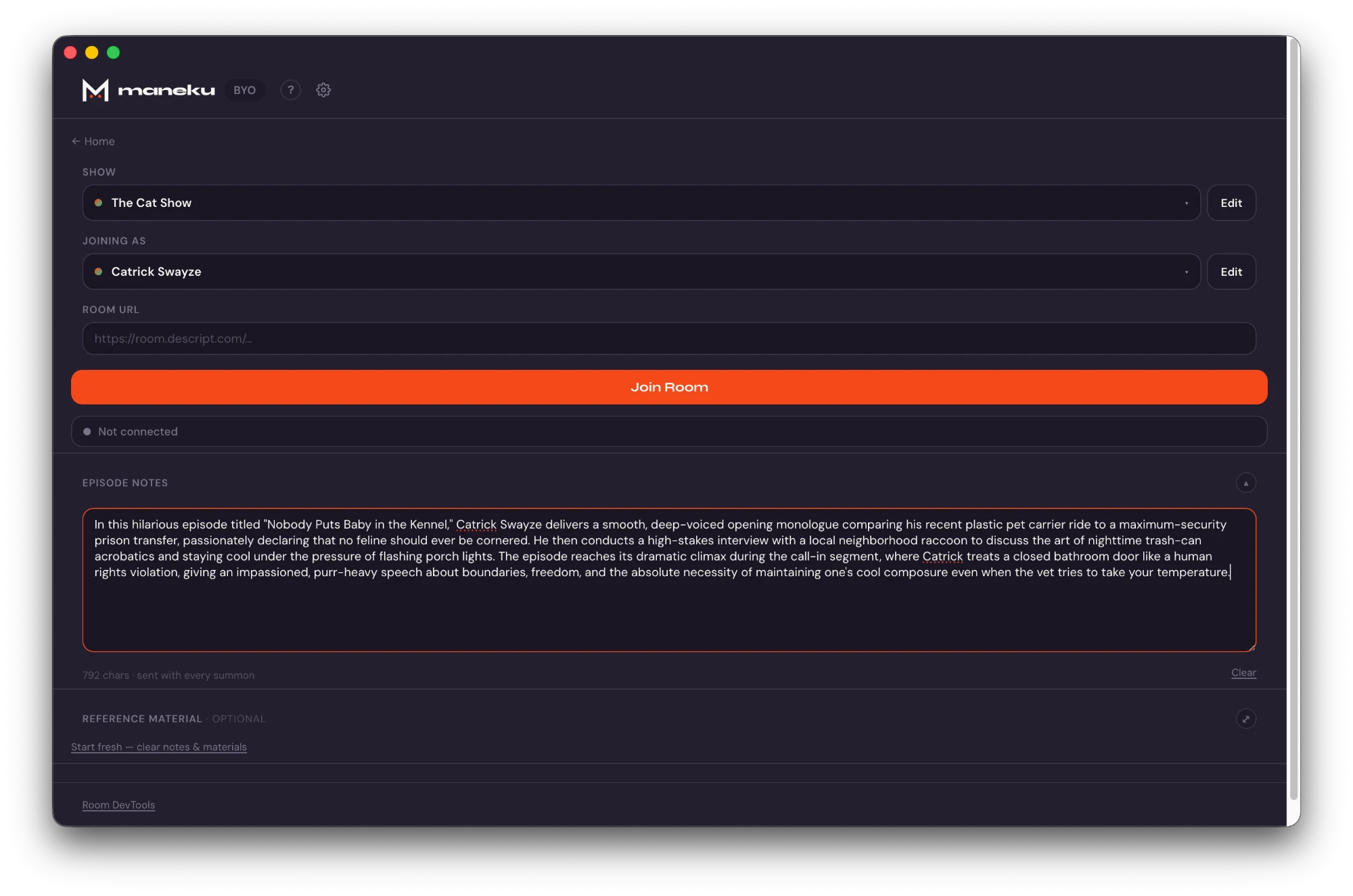 Episode notes filled in on the pre-connect screen